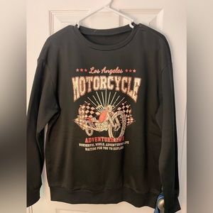 Slogan & Motorcycle Print Thermal Sweatshirt
